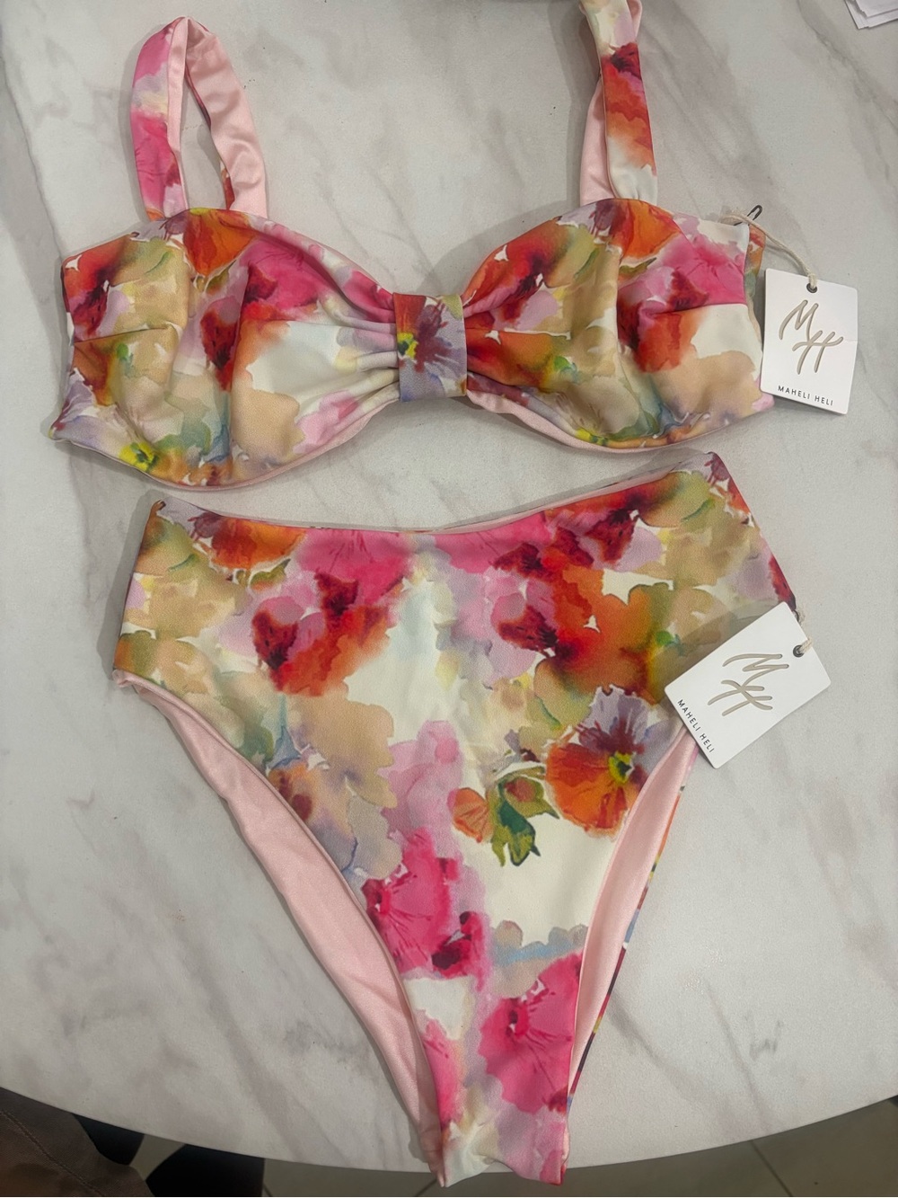 Mamelii Pink Floral High-Waist Bikini Set
